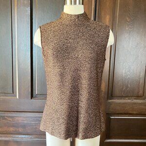 St John Santana Knit SJK Sleeveless Top Mock Neck Brown Made in USA Women's 10